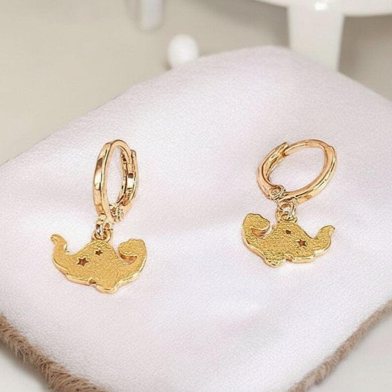 Dinosaur Huggie Hoop earrings, Gold - 15mm - - LadybugfeetDesigns -