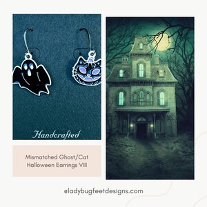 Mismatched Ghost/Cat Halloween Earrings VIII - - LadybugfeetDesigns -