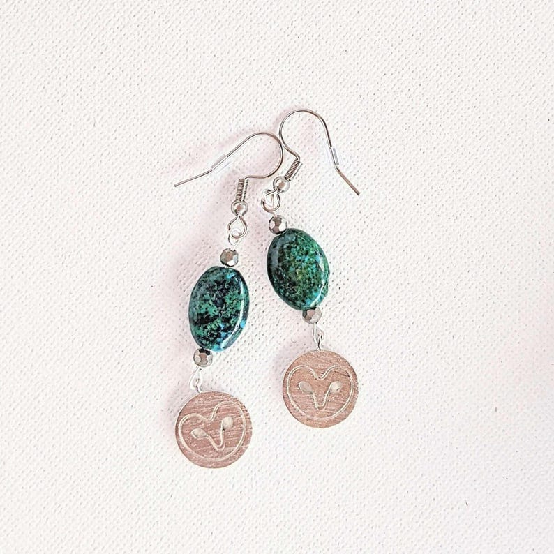 African Turquoise Jasper Owl Bracelet/Earring Set - - LadybugfeetDesigns -