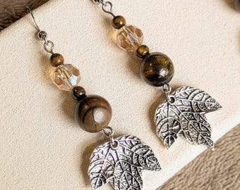 Maple Leaf Crystal Hook Earrings, Silver