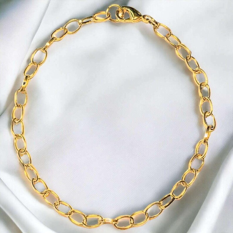 Shiny Gold-Tone Oval Link Charm Bracelet Base - D.i.y. - Build Your Charm Bracelet! - - LadybugfeetDesigns -