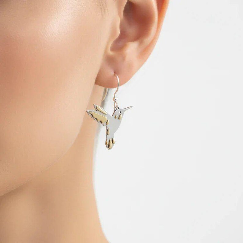 Rustic Hummingbird Hook Earrings - - LadybugfeetDesigns -