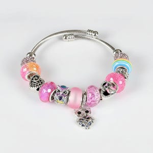 Pretty Owl Euro Cuff Wrap Bracelet, Silver - - LadybugfeetDesigns -