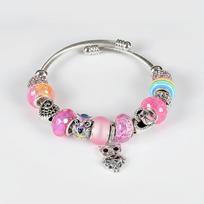 Pretty Owl Euro Cuff Wrap Bracelet, Silver - - LadybugfeetDesigns -