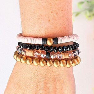 Tan & Black Stretch Bracelet Stack - - LadybugfeetDesigns -