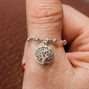 Sterling Silver Tree of Life Adjustable Charm Ring - - LadybugfeetDesigns -