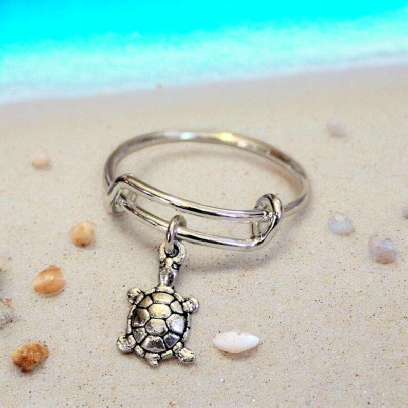 Tiny Sea Turtle Expandable Charm Ring - - LadybugfeetDesigns -