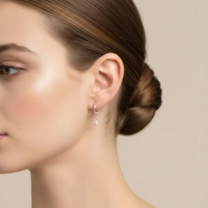 CZ Diamond Mini Hoop Huggie Earrings, Silver- 12mm - - LadybugfeetDesigns -