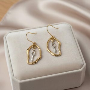 Key to Your Heart dangle earrings, Two-Tone - - LadybugfeetDesigns -