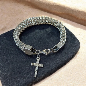 Men's Stainless Steel Cross bracelet II - - LadybugfeetDesigns -