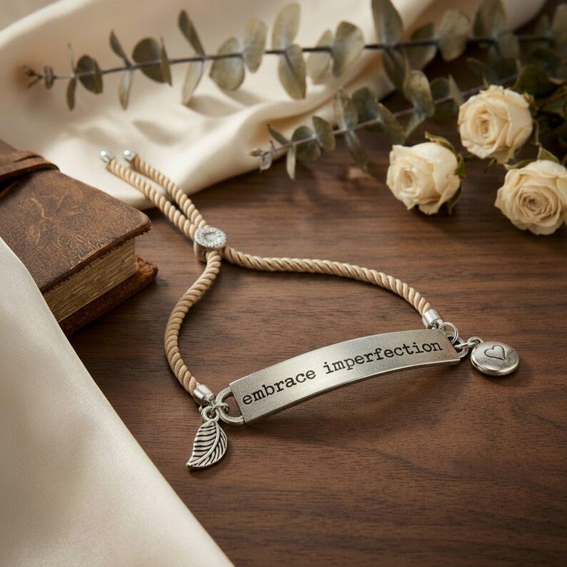 Embrace Imperfection Inspirational Quote Twisted Rope Bolo Bracelet - - LadybugfeetDesigns -