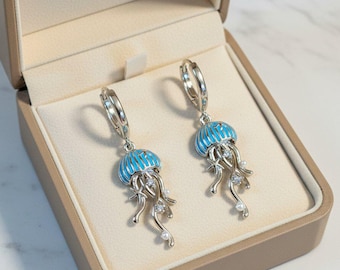 Jellyfish Huggie Hoop earrings, Silver - 15mm