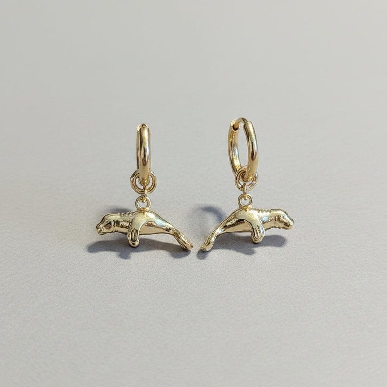Manatee Earrings, Gold Hoop - 10 mm - - LadybugfeetDesigns -