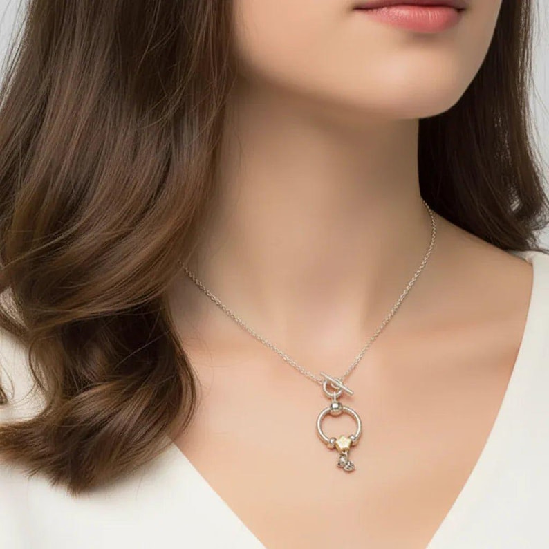 Kitty And Balloon Sterling Silver Toggle Charm Necklace, 20 inches - - LadybugfeetDesigns -