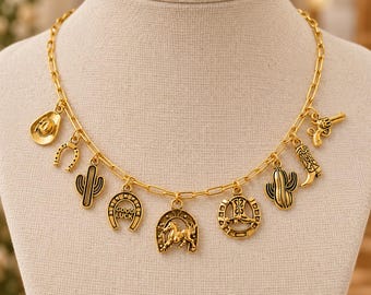 Wild West Multi Charm Link Necklace, Gold- 20 inch