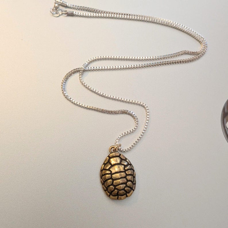 Two Tone Turtle Shell Necklace, Sterling Silver- 24 inches - - LadybugfeetDesigns -