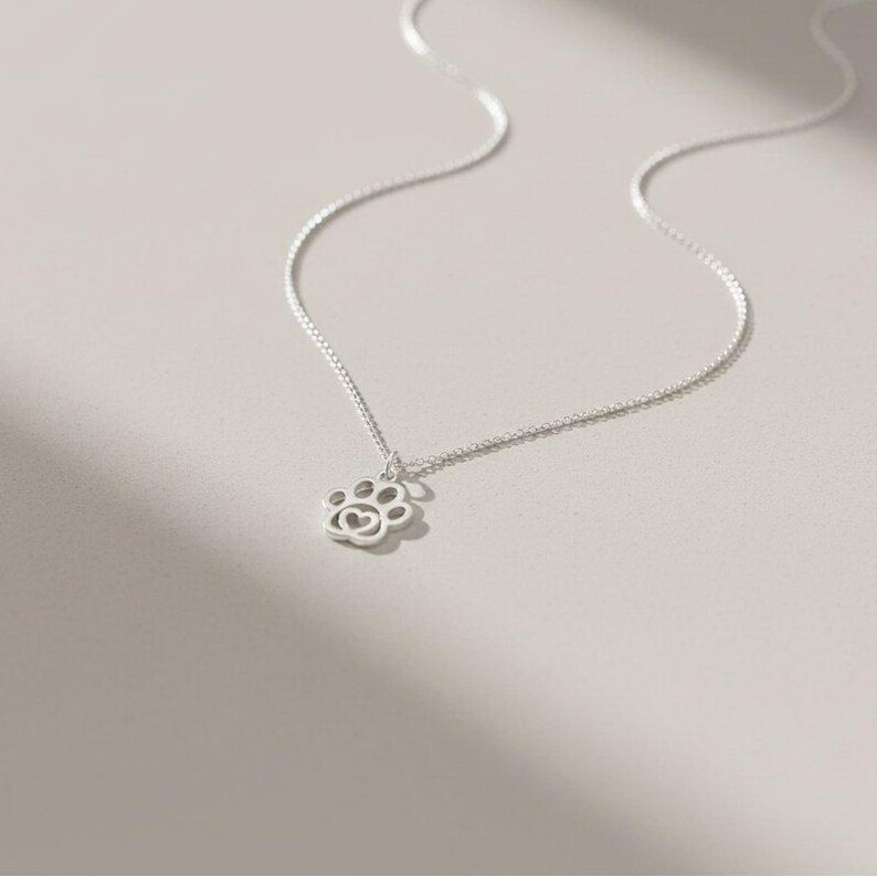Dog Paw Necklace, 20 Inches - Silver - - LadybugfeetDesigns -