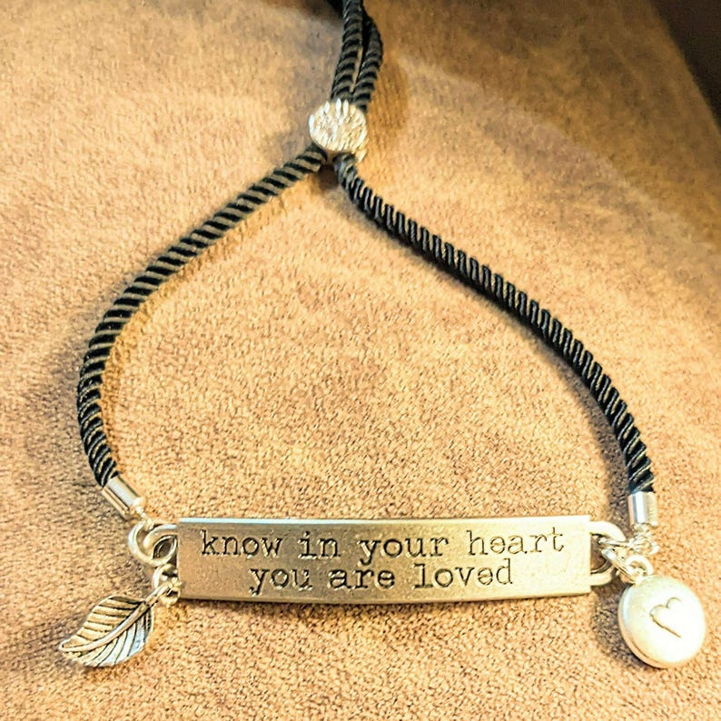 Know in Your Heart You Are Loved, Inspirational Quote Twisted rope bolo Bracelet - - LadybugfeetDesigns -