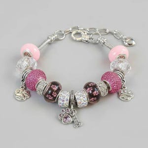 Dog Paw European beaded bracelet - Silver - - LadybugfeetDesigns -