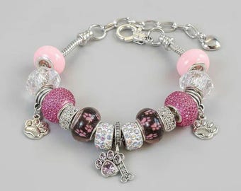 Dog Paw European beaded bracelet - Silver