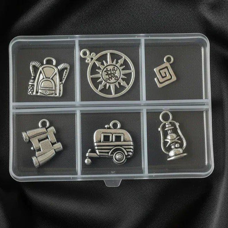 Happy Camper Mini Charm Box - 6 pc., Silver - - LadybugfeetDesigns -