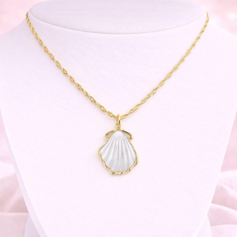 Natural Scallop Shell Necklace, Gold - 18- 24 inch - - LadybugfeetDesigns -