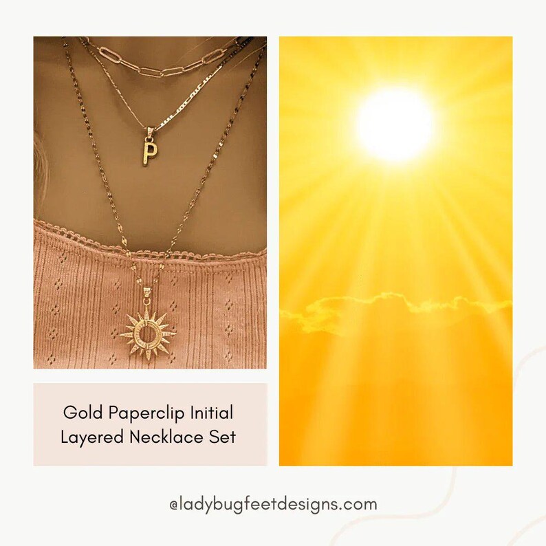 Paperclip Initial Layered Necklace Set. Gold - - LadybugfeetDesigns -