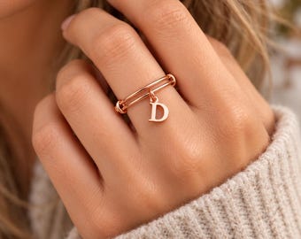 Rose Gold Filled Initial Charm Ring/Gift for her