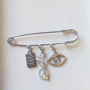 Optometric Asst Safety Pin Brooch, Purse Charm - - LadybugfeetDesigns -