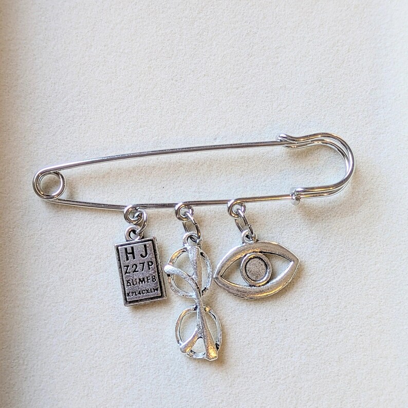 Optometric Asst Safety Pin Brooch, Purse Charm - - LadybugfeetDesigns -