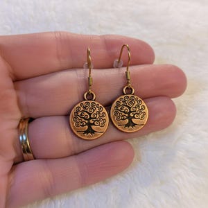 Tree of Life dangle earrings, Copper/Rose Gold - - LadybugfeetDesigns -