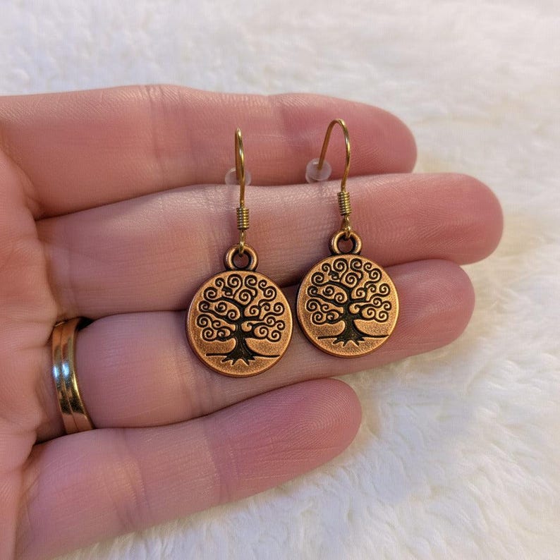 Tree of Life dangle earrings, Copper/Rose Gold - - LadybugfeetDesigns -