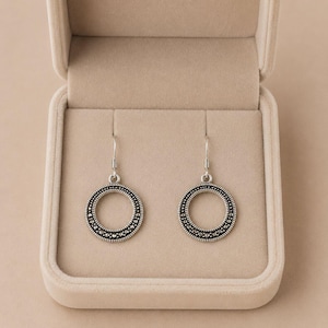 Open Circle Diamond Cut Sterling Dangle earrings - - LadybugfeetDesigns -