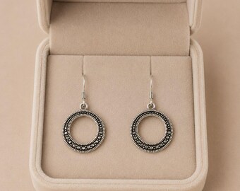 Open Circle Diamond Cut Sterling Dangle earrings