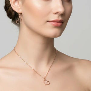 Open Heart necklace and earring set, Rose-Gold - 18 inch - - LadybugfeetDesigns -