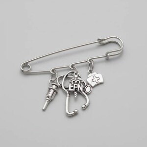 LPN - Licensed Practical Nurse Safety Pin Brooch, Purse Charm - - LadybugfeetDesigns -