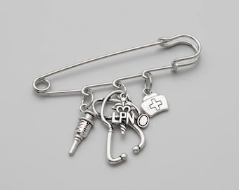 LPN - Licensed Practical Nurse Safety Pin Brooch, Purse Charm