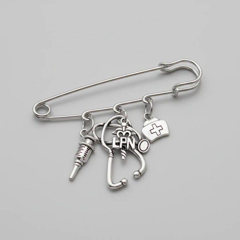 LPN - Licensed Practical Nurse Safety Pin Brooch, Purse Charm - - LadybugfeetDesigns -