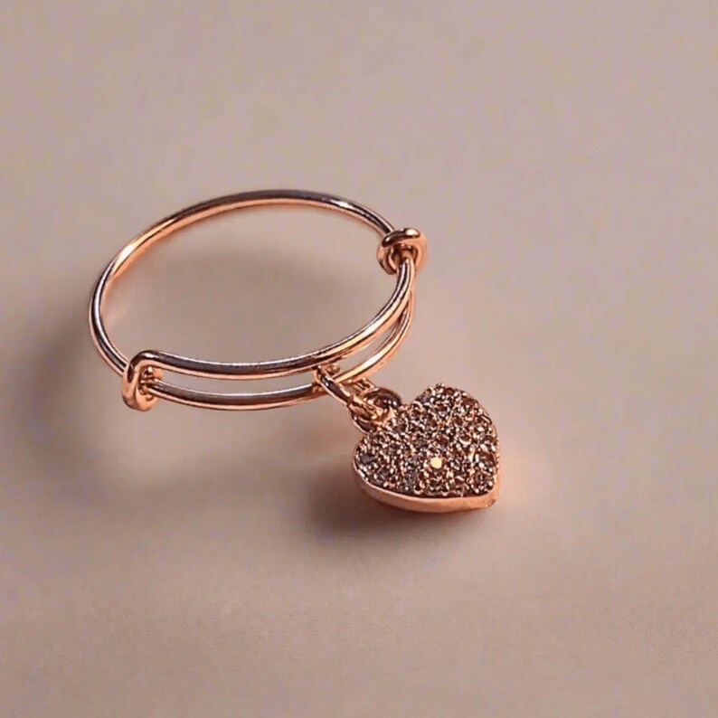 CZ Rose Gold Heart Ring 5-7 - - LadybugfeetDesigns -