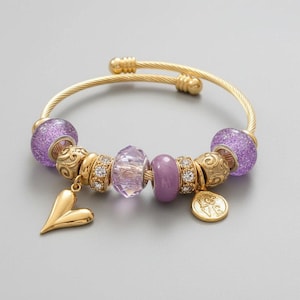 Romantic Heart Euro Cuff Wrap Bracelet, Gold - - LadybugfeetDesigns -