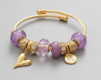 Romantic Heart Euro Cuff Wrap Bracelet, Gold
