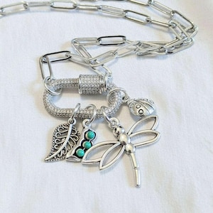 Large Dragonfly, Garden Friends Carabiner Necklace, Silver - Adjusts up to 20 inches - - LadybugfeetDesigns -