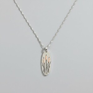 Cattail/Foxtail Pendant Necklace, Silver - - LadybugfeetDesigns -