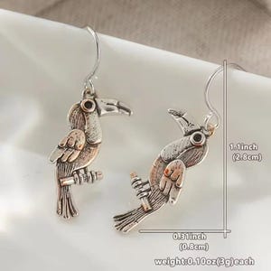 Rustic Toucan Hook Earrings, Silver - - LadybugfeetDesigns -