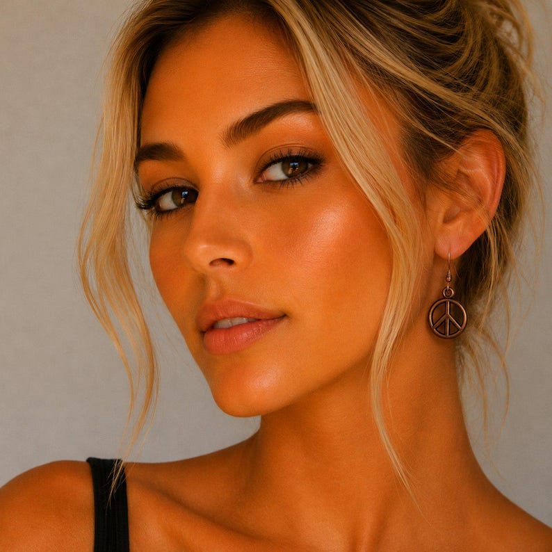 Peace SIgn dangle earrings, Copper/Rose Gold - - LadybugfeetDesigns -
