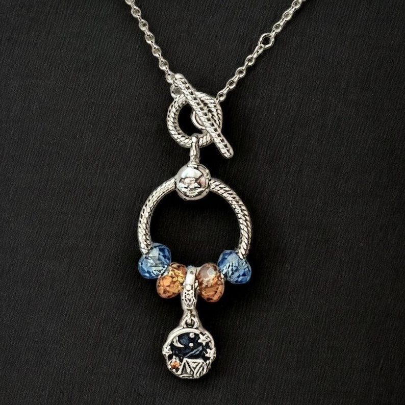 Sleeping Under the Stars Sterling Silver Toggle Charm Necklace, 20 inches - - LadybugfeetDesigns -