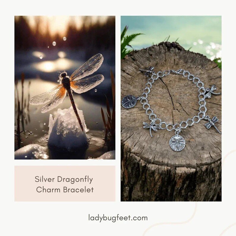 Silver Dragonfly Charm Bracelet - - LadybugfeetDesigns -