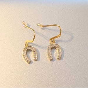 CZ Horseshoe dangle earrings, Gold - - LadybugfeetDesigns -