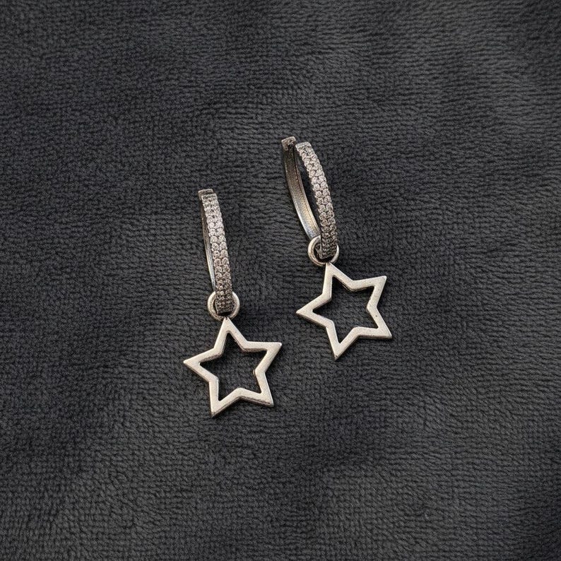 Silver Rhodium CZ Hoop earrings, Hoop Drop, 20mm - - LadybugfeetDesigns -
