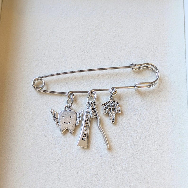 Dental Hygienist Safety Pin Brooch, Purse Charm - - LadybugfeetDesigns -